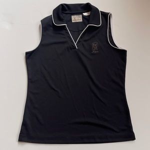 BLACK AND WHITE COLLARED WOMENS GOLF TOP